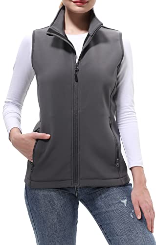 BenBoy Chaleco Mujer Softshell Chaqueta sin Mangas Polar con Cremallera Completa Multibolsillos Chaleco,MJ81156W-Dark Grey-L