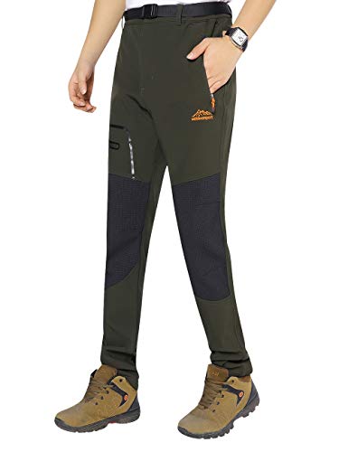 BenBoy Pantalones de Montaña Hombre Impermeables Invierno Calentar Pantalones Trekking Escalada Senderismo Softshell,KZ1602-Armygreen-S