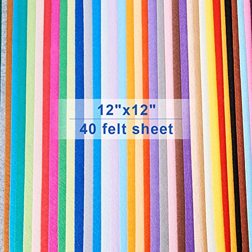 BENECREAT 40PCS 12 x 12 Inches (30cm x 30cm) Soft Felt Fabric Sheet Assorted Color Felt Pack DIY Craft Sewing Squares Nonwoven Patchwork