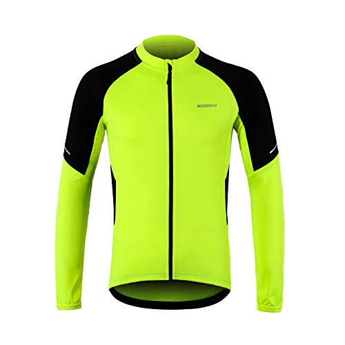 BERGRISAR BG012 - Jerseys básico de ciclismo de manga larga con cremallera y bolsillos - Amarillo - XX-Large