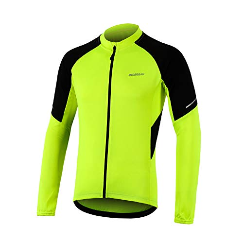 BERGRISAR BG012 - Jerseys básico de ciclismo de manga larga con cremallera y bolsillos - Amarillo - XX-Large