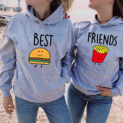 Best Friends Sudadera para Dos Chicas Mejores Amigos Hoodie BFF Pullover Sister Hoodie Ladies Sweatshirt Sudadera (Gris, Best L+Friend XL)
