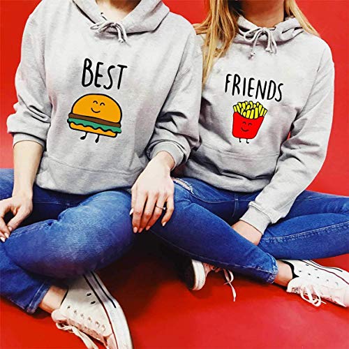 Best Friends Sudadera para Dos Chicas Mejores Amigos Hoodie BFF Pullover Sister Hoodie Ladies Sweatshirt Sudadera (Gris, Best L+Friend XL)