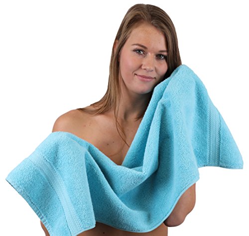 Betz Juego de Toallas de 10 Piezas 2 Toallas de baño 4 Toallas de Mano 2 Toallas para Invitados 2 Manoplas de baño 100% algodón Toalla Ducha baño Mano Premium de Color Azul Claro y Turquesa