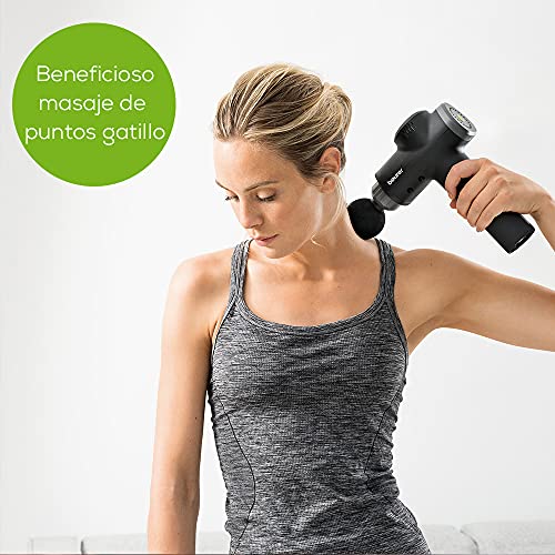 Beurer MG 180 Massage Gun, pistola de masaje con 6 accesorios, 4 niveles de intensidad para un masaje muscular selectivo, aplicable a todas las partes del músculo para su activación y regeneración