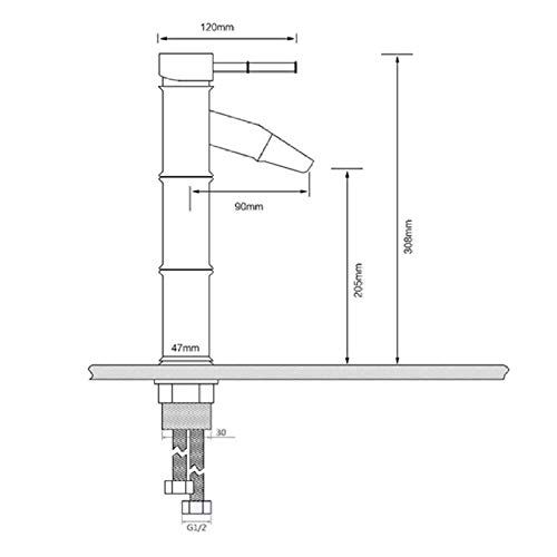 BH-JJSMGS,Cuarto de baño de latón antiguo lavabo cascada caño grifo, bambú retro aumento de lavabo lavabo sola palanca de agua fría y caliente que mezcla el grifo del baño