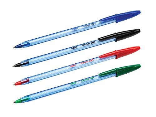 BIC Cristal Soft - Bolígrafos de punta media (1.2 mm), blíster de 4 unidades, color azul, para escritura suave