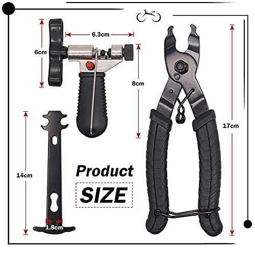 Bicicleta Herramienta de Cadena, Alicates de Cadena de Bicicleta + Herramientas de Bicicleta + Probador de Cadena + 3 Pares de Eslabones Faltantes de Bicicleta, Apto para Todo Tipo de Bicicletas