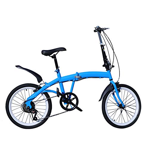 Bicicleta para adultos Bicicleta plegable 7 velocidades 20 pulgadas Doble V freno Heavy Duty Kick Stand (azul)