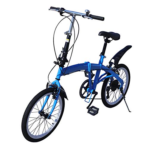 Bicicleta para adultos Bicicleta plegable 7 velocidades 20 pulgadas Doble V freno Heavy Duty Kick Stand (azul)