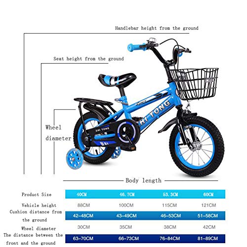Bicicleta para niña de 2 a 7 años, con Freno de contrapedal, Modelo de 12/14/16/18 Pulgadas, Color Azul, Rojo, Amarillo con Asiento Trasero,Azul,16INCH