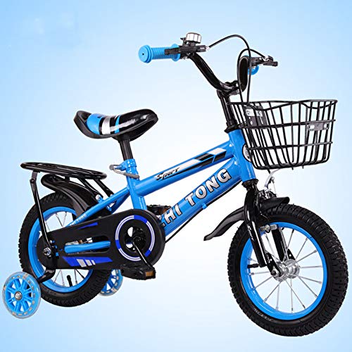 Bicicleta para niña de 2 a 7 años, con Freno de contrapedal, Modelo de 12/14/16/18 Pulgadas, Color Azul, Rojo, Amarillo con Asiento Trasero,Azul,16INCH