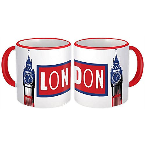 Big Ben de Londres : Taza de Regalo : Reino Unido Inglaterra país viajes de recuerdo - Blanco con mango rojo