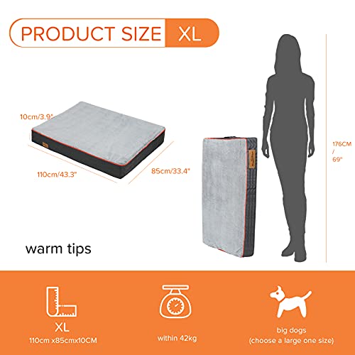 BINGOPAW Cama Perro Mediano Desenfundable, Cama Ortopedica para Perros 110x85x10cm Colchon Perro con Funda Revestimiento Impermeable Lavable Antideslizante Gris XL