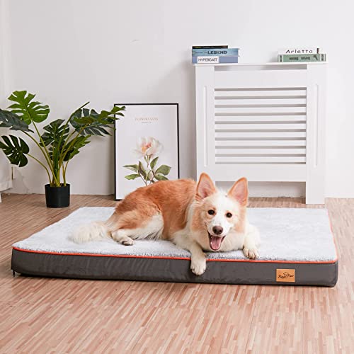 BINGOPAW Cama Perro Mediano Desenfundable, Cama Ortopedica para Perros 110x85x10cm Colchon Perro con Funda Revestimiento Impermeable Lavable Antideslizante Gris XL