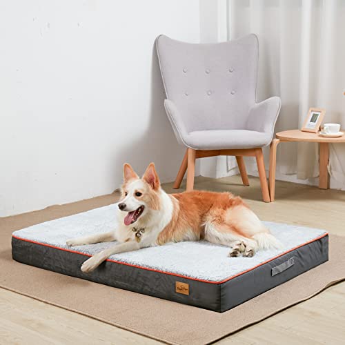 BINGOPAW Cama Perro Mediano Desenfundable, Cama Ortopedica para Perros 110x85x10cm Colchon Perro con Funda Revestimiento Impermeable Lavable Antideslizante Gris XL