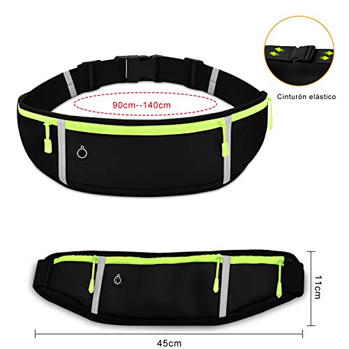 Bioasis Riñonera Deportiva, cinturón de Deporte, elástica, transporable y Impermeable, con Agujero de Auriculares, para el Correr, Aptitud, Ciclismo, Mujer/Hombre