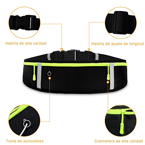 Bioasis Riñonera Deportiva, cinturón de Deporte, elástica, transporable y Impermeable, con Agujero de Auriculares, para el Correr, Aptitud, Ciclismo, Mujer/Hombre