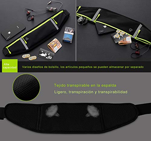 Bioasis Riñonera Deportiva, cinturón de Deporte, elástica, transporable y Impermeable, con Agujero de Auriculares, para el Correr, Aptitud, Ciclismo, Mujer/Hombre