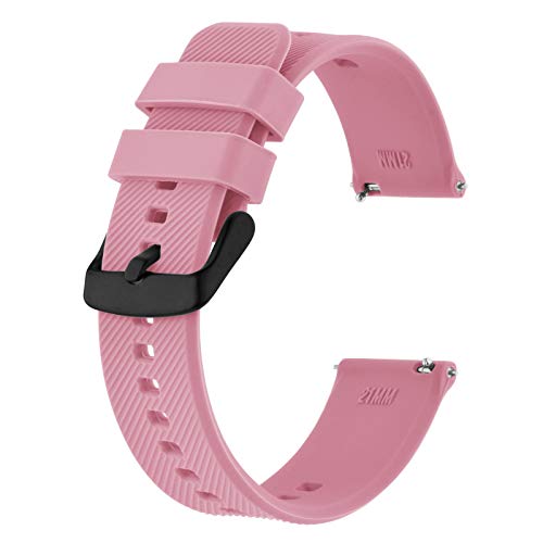 BISONSTRAP Correa de Reloj 18mm, Correas de Silicona de Liberación Rápida para Hombres y Mujeres (Rosa, Hebilla Negra)