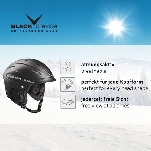 BLACK CREVICE Ischgl Casco de esquí I Casco esquí a Prueba de Golpes con diseño Deportivo Hombre y Mujer I Casco de Snowboard y esquí Transpirable I Tamaño Ajustable (M, Negro)