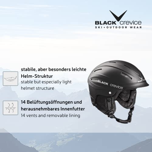 BLACK CREVICE Ischgl Casco de esquí I Casco esquí a Prueba de Golpes con diseño Deportivo Hombre y Mujer I Casco de Snowboard y esquí Transpirable I Tamaño Ajustable (M, Negro)