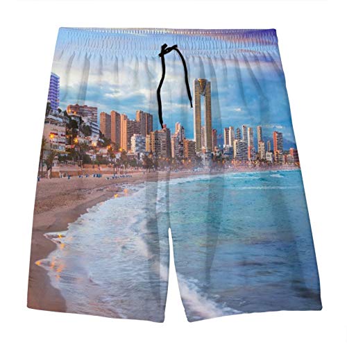 Blived Troncos de natación de los Hombres,Iluminación Nocturna de Alicante de la Ciudad de Benidorm,Trajes de baño de Ropa de Playa Trajes de baño Shorts de baño Trajes de baño de Malla y Bolsillos