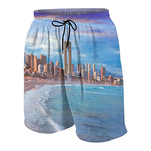 Blived Troncos de natación de los Hombres,Iluminación Nocturna de Alicante de la Ciudad de Benidorm,Trajes de baño de Ropa de Playa Trajes de baño Shorts de baño Trajes de baño de Malla y Bolsillos