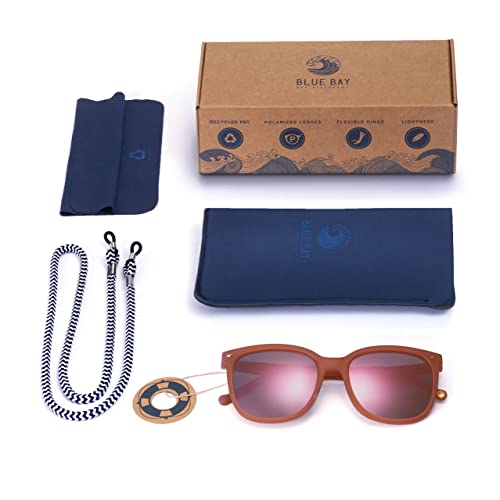 BLUE BAY ELUSOR, Gafas de Sol Polarizadas para Mujer, Protección UV 100%, Actividades al Aire Libre, Gafas de Sol de Material Reciclado, Ligeras y Flexibles, Montura Rosa y Cristales Rosas, 23 gramos