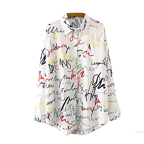 Blusa con Estampado De Graffiti para Mujer, OtoñO, Cuello Vuelto, Manga Larga, Oficina, Camisas Elegantes para Mujer, Blusas Y Blusas Casuales