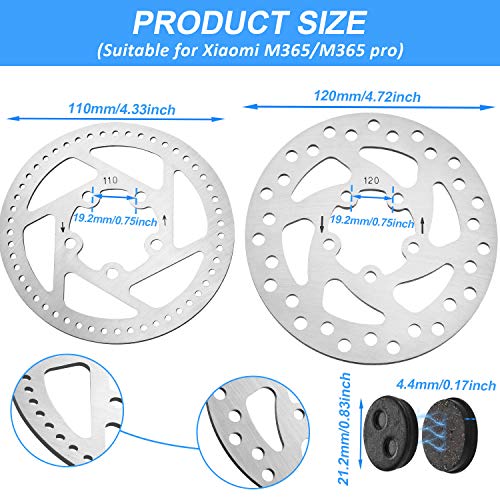 Boao Disco de Freno Pastilla de Freno y 3 Amortiguadores de Vibraciones de Goma Accesorios de Piezas de Reemplaz para Xiaomi M365/ M365 Pro Scooter Electric Scooter, 5 Piezas(110 mm Disco de Freno)