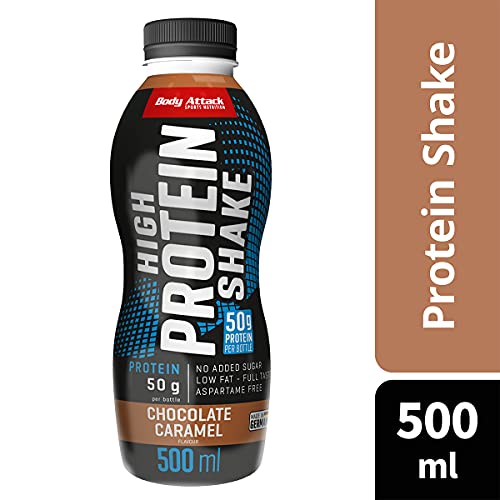 Body Attack Batido de proteínas bajas en carbohidratos, proteína de la leche, bebida preparada en botella de 500 ml, turrón de nueces de chocolate