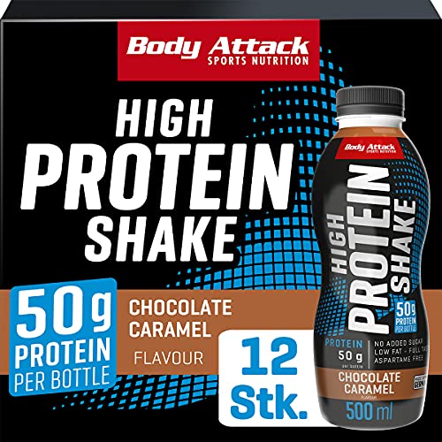 Body Attack Batido de proteínas bajas en carbohidratos, proteína de la leche, bebida preparada en botella de 500 ml, turrón de nueces de chocolate