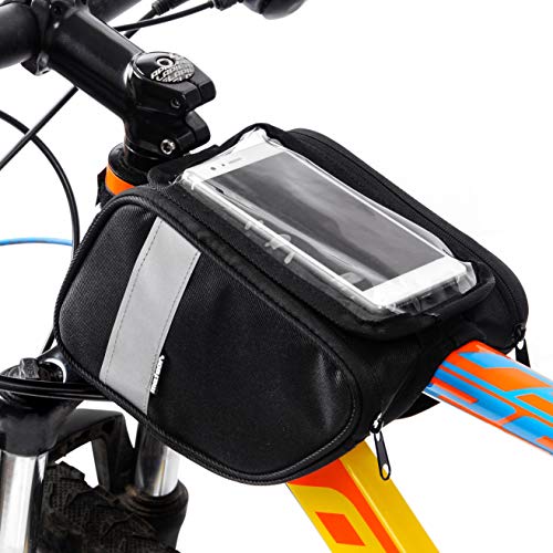 Bolsa Bicicleta Manillar Impermeable Bolsa Móvil de Bici Montaña MTB Carretera BMX con Pantalla Táctil Sensible Bolso Ciclismo Cuadro Bolsa de Sillín con Tira Reflectante (Torys)