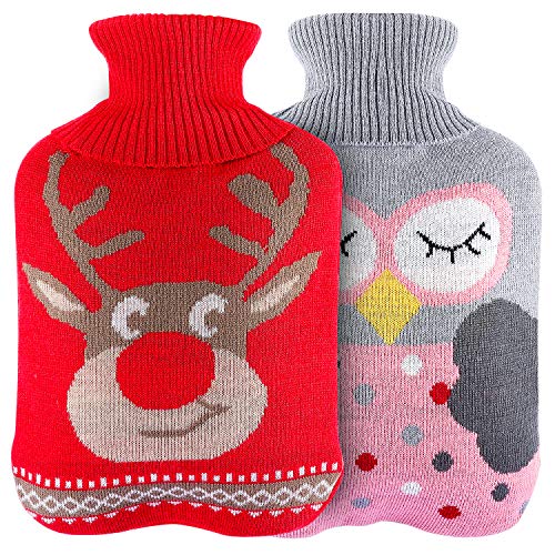 Bolsa de Agua Caliente, Gifort Botellas de Agua Caliente con Fundas Tejidas 2L Hot Water Bottle, Extraíble y Lavable, No Hay Fugas, Para Mantener el Agua Calient, para Noches Frías de Invierno