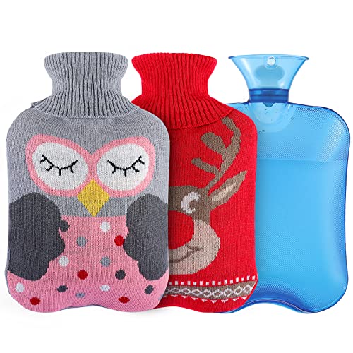 Bolsa de Agua Caliente, Gifort Botellas de Agua Caliente con Fundas Tejidas 2L Hot Water Bottle, Extraíble y Lavable, No Hay Fugas, Para Mantener el Agua Calient, para Noches Frías de Invierno