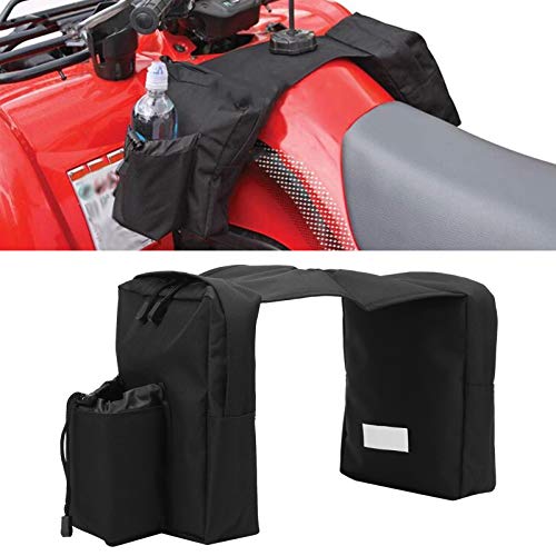 Bolsa de depósito frontal universal para motocicleta con portavasos de alforja 600D Tela Oxford duradera para vehículos todo terreno, motos de nieve, motos de nieve