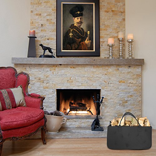 Bolsa de Fieltro, Diealles Chimenea Madera Cesta con Mango para Transportar Madera, Juguetes, Periódicos, Compras, 50 x 25 x 25 cm (Negro)