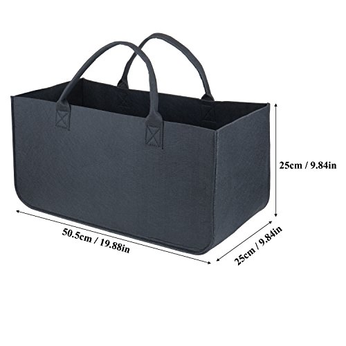 Bolsa de Fieltro, Diealles Chimenea Madera Cesta con Mango para Transportar Madera, Juguetes, Periódicos, Compras, 50 x 25 x 25 cm (Negro)