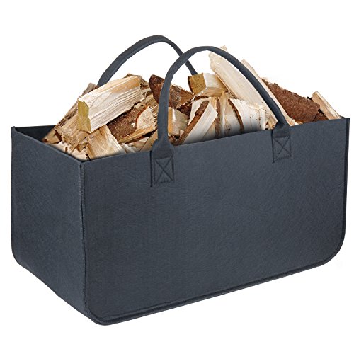 Bolsa de Fieltro, Diealles Chimenea Madera Cesta con Mango para Transportar Madera, Juguetes, Periódicos, Compras, 50 x 25 x 25 cm (Negro)