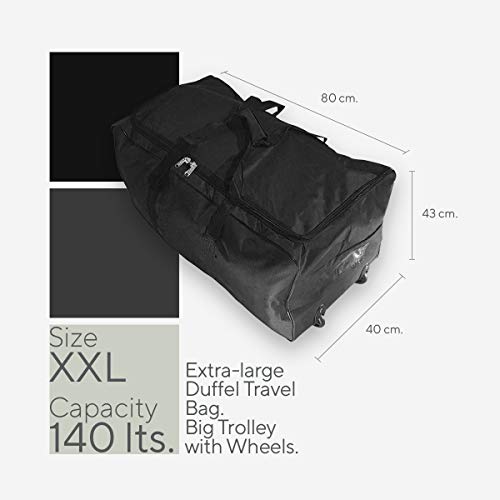 Bolsa de Viaje Deportes Maleta Trolley Grande 140L con Ruedas. Talla XXL. Negro