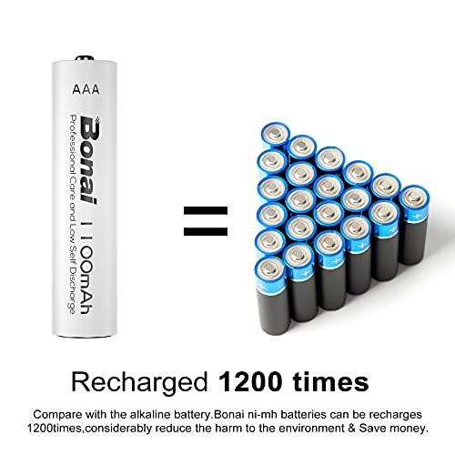 BONAI 1100mAh Pilas Recargables Ni-MH AAA, 1200 Ciclos, 1,2V Alta Capacidad Pilas AAA Recargable Precargadas, Baja Autodescarga(8 Piezas)