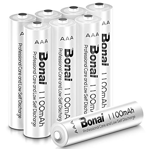 BONAI 1100mAh Pilas Recargables Ni-MH AAA, 1200 Ciclos, 1,2V Alta Capacidad Pilas AAA Recargable Precargadas, Baja Autodescarga(8 Piezas)