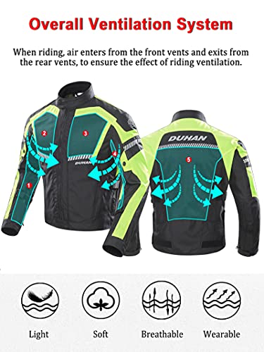 BORLENI Chaqueta de Motocicleta de Moto para Hombre, Respirable, Armadura Protección, reflexión de Alto Brillo, para Verano Primavera otoño M