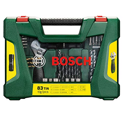 Bosch Maletín de 83 V-Line unidades para taladrar y atornillar (con linterna LED y llave inglesa, para madera, piedra y metal, Accesorios herramientas de perforación y atornillado)