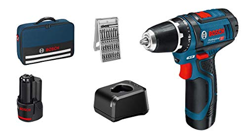 Bosch Professional 12V System GSR 12V-15 - Atornillador a batería (30 Nm, set 25 accesorios, 2 baterías x 2.0 Ah, en maletín de lona)