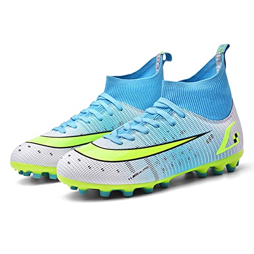 Botas de fútbol para hombre Botas de fútbol para niño con punta alta para fútbol, zapatos de entrenamiento profesional al aire libre zapatillas deportivas zapatillas de competición, Cian 3, 35 EU