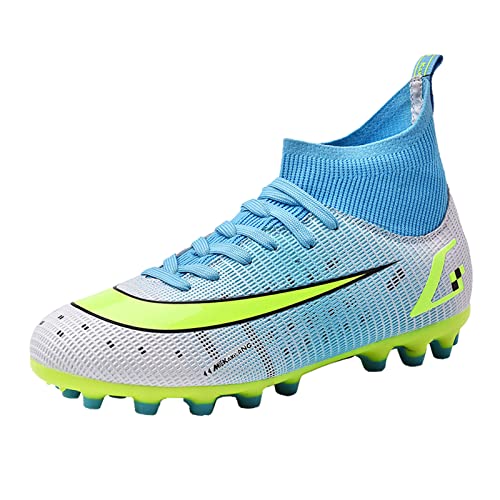 Botas de fútbol para hombre Botas de fútbol para niño con punta alta para fútbol, zapatos de entrenamiento profesional al aire libre zapatillas deportivas zapatillas de competición, Cian 3, 35 EU