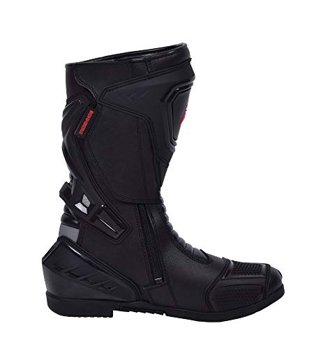 Botas de moto Hombre, botas de cuero deportivas, impermeables, de cuero, protectores rígidos integrados estables, con protección de tobillo, negro - 43