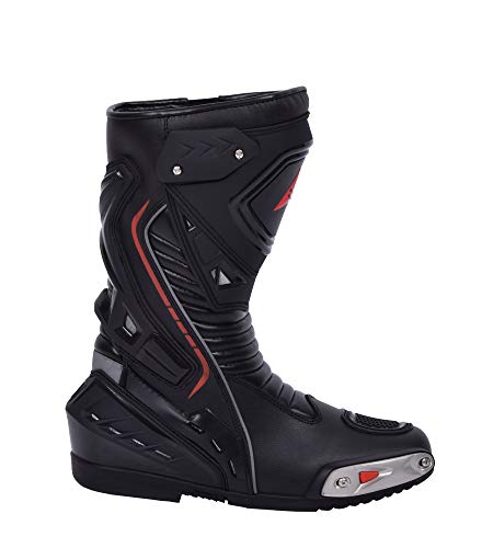 Botas de moto Hombre, botas de cuero deportivas, impermeables, de cuero, protectores rígidos integrados estables, con protección de tobillo, negro - 43
